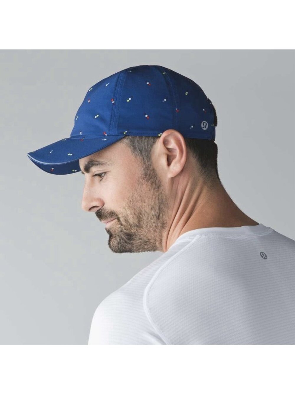 Lululemon Lightspeed Run Hat Blue with Multicolored Squares Lightweight Athletic
